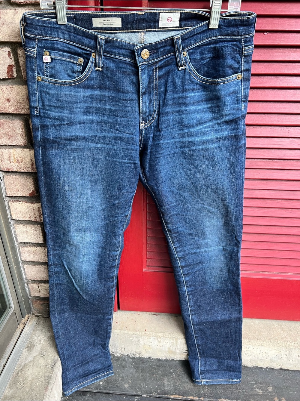 AG Adriano Goldschmied The Stilt Cigarette-Leg Dark Wash Denim Jeans Size 30